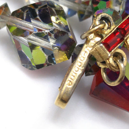 Vendome Red Crystal Two Strand Necklace, Aurora Borealis, 1960s Vintage Jewelry
