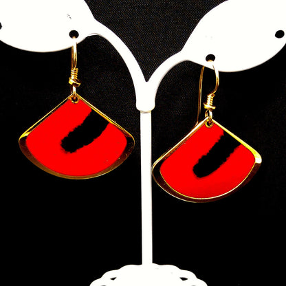 Vintage Laurel Burch "Colour Spirit" Earrings, Red & Black Enamel, Gold Plated
