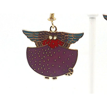 Laurel Burch "Angelicat" Earrings, Gold Plated Cloisonne & Enamel, Cat Lovers Earrings, 1980s Vintage Jewelry