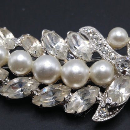 Eisenberg Ice Vintage Wedding Brooch, Faux Pearls, Rhodium Plated, 1960s