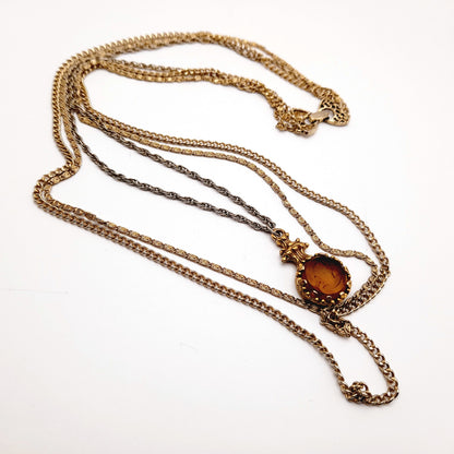 Vintage Goldette Three Layering Strands Intaglio Cameo Pendant Necklace