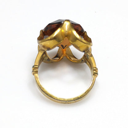 Clark & Coombs Topaz Glass Ring, 10K Gold Filled, 1940s Vintage Jewelry