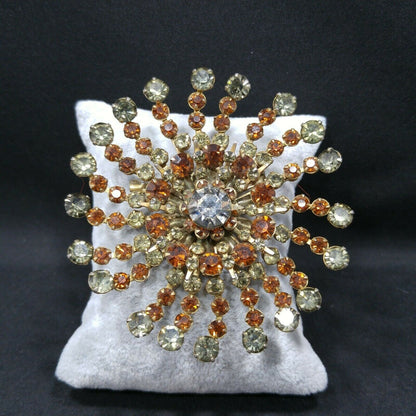 Vintage 1950s Rhinestone Flower Brooch Large Gray Topaz Floral Burst Pin