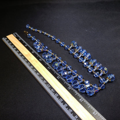 Blue Crystal Dangling Necklace, Light Blue Faceted Beads, 1960s Vintage Jewelry