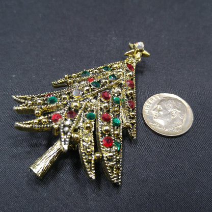 Hollycraft Christmas Tree Brooch, "Ribbon Tree", 1950s Vintage Jewelry