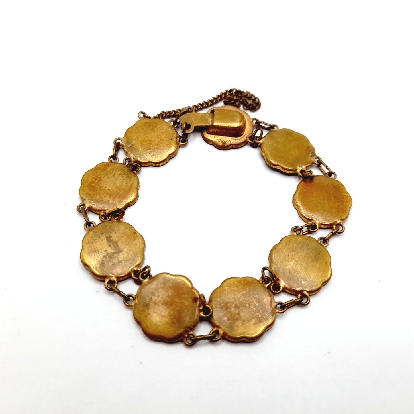 Authentic Japanese Damascene Bracelet - Vintage 6.5" Link Style - Black Gold Inlay