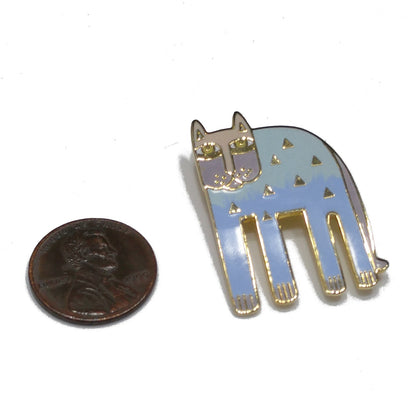 Laurel Burch "Alexander's Animal" Cat Brooch, Pastel Enamel, Gold Plated, 1980s Vintage Jewelry