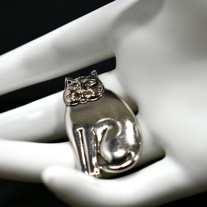 Vintage Laurel Burch Mystic Cat Brooch, Rhodium Plated