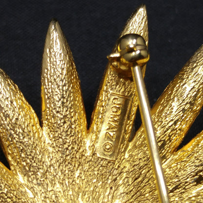 Joseph Mazer Flower Brooch & Earrings, Gold Plated, 1960s Vintage Jewelry
