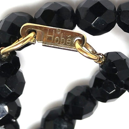 Hobe' Long Black Glass Faceted Bead Necklace, 36 Inches, 1950s Vintage Jewelry