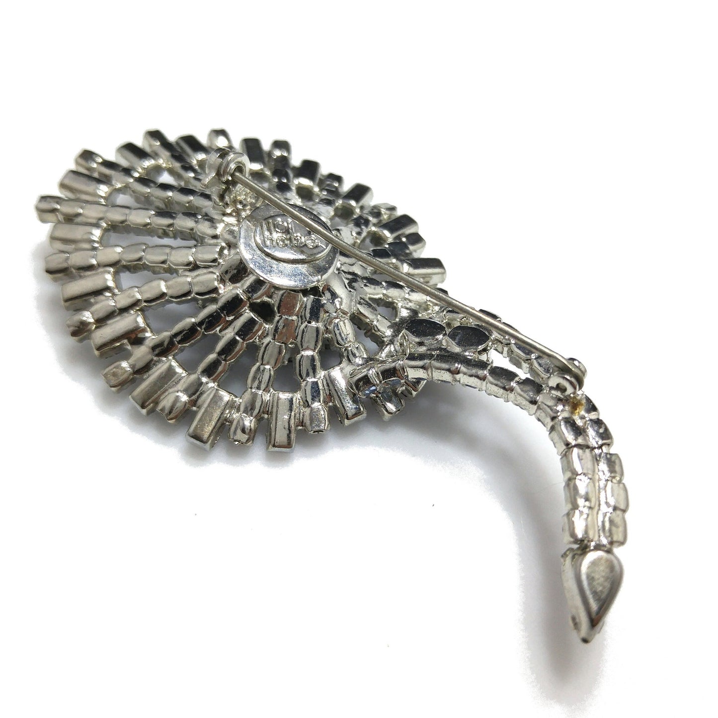 Hobe Purple Light Blue Rhinestone Lily Floral Brooch, Rhodium Plated, 1960s Vintage Jewelry