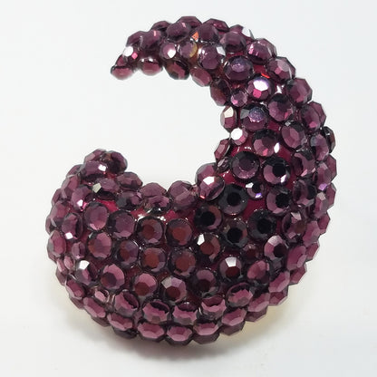 Vintage Richard Kerr Clip Earrings 1980s Encrusted Purple Swarovski Flat-Backs