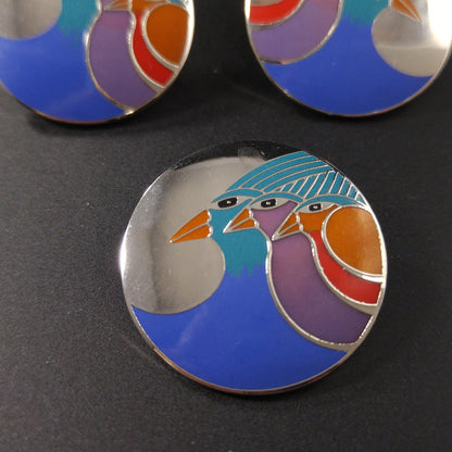 Laurel Burch "Celestial Birds" Earrings & Brooch, 1980s Vintage Jewelry