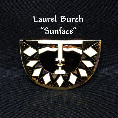 Laurel Burch "Sunface" Brooch, Snake Eyes, Gold Plated, 1980s Vintage Jewelry