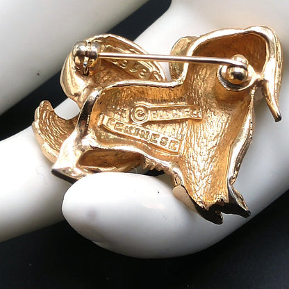 Eisenberg Pekinese Dog Brooch, Gold Plated, 1950s Vintage Jewelry