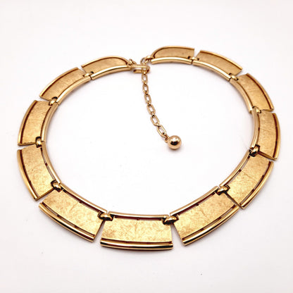 Vintage Trifari Satin Finish Gold Plated Choker Clip Earrings Set