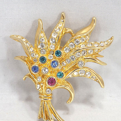 Swarovski Floral Brooch, Multicolored Rhinestones, Swan Logo, Floral Bouquet