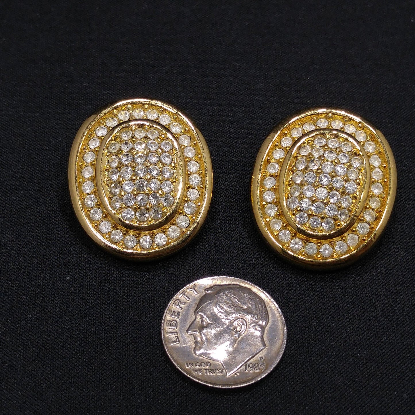 Vintage Christian Dior Pave Clear Rhinestone Clip Earrings, Gold Plated, 1980s