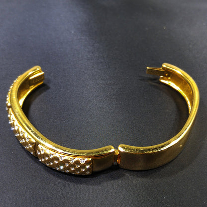 Vintage Swarovski Gold Plated Hinged Cuff Bracelet Clear Rhinestones Swan Logo