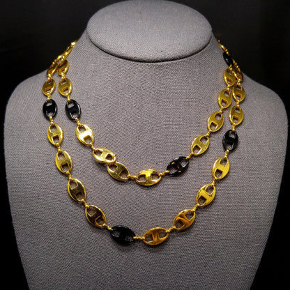 Jackie Kennedy Replica Necklace – Camrose & Kross JBK Gold Black Enamel Links, 1990s