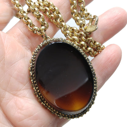 Whiting & Davis Brown Curved Pendant Necklace, 1960s Vintage Jewelry