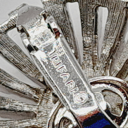 Vintage Crown Trifari Rhodium Plated Clip Earrings, Mid-Century Sunburst Jewelry