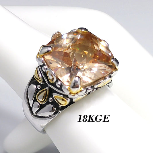 Champagne Gemstone Ring, 18KGE, Vintage Statement Jewelry, Size 8