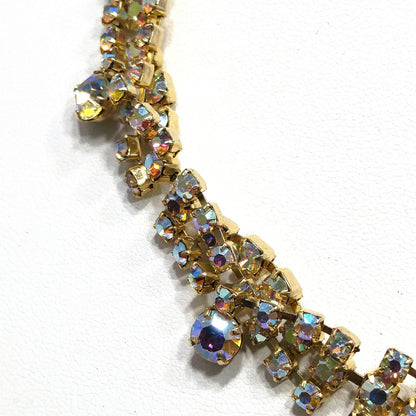 Aurora Borealis Rhinestone Choker Necklace, 1960s Vintage Jewelry