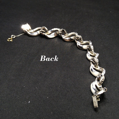 Kramer of New York Clear Rhinestone Bracelet, Rhodium Plated, Safety Chain, 1950s Vintage Jewelry