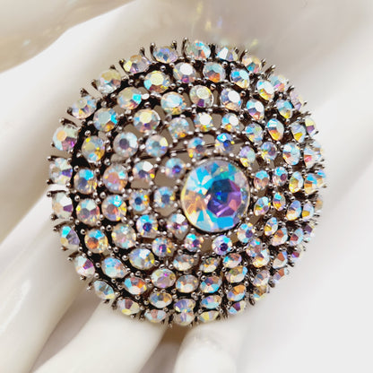 Weiss Aurora Borealis Rhinestone Brooch, Rhodium Plated, 1950s