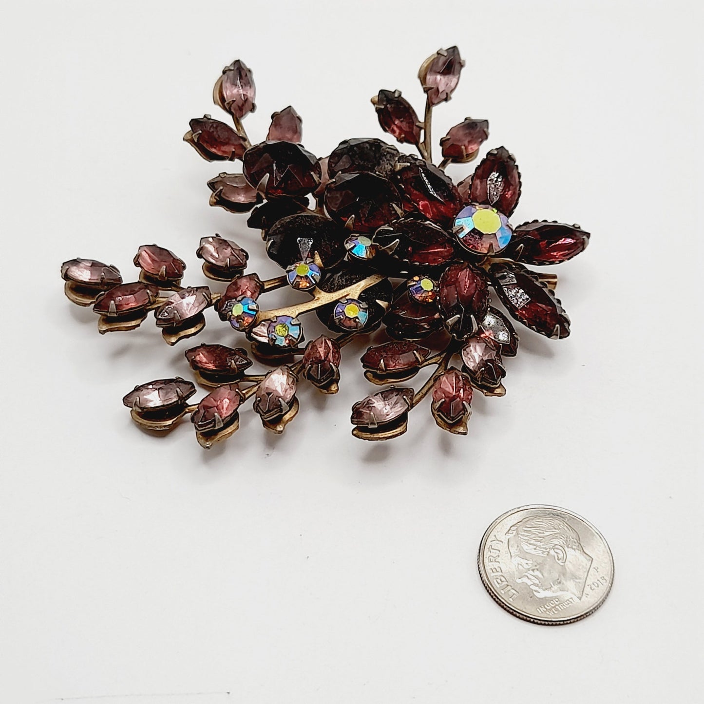 Vintage 1950s Purple Lavender Floral Spray Brooch - Beau Jewels Judy Lee Style Pin - 3 Inch Statement Jewelry