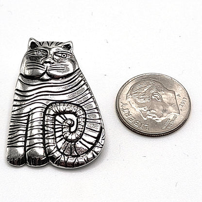 Laurel Burch Shambala Cat Brooch, Rhodium Plated, 1980s Vintage Jewelry