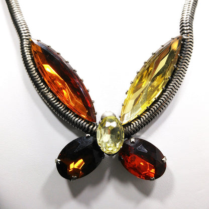 Large Rhinestone Butterfly Necklace, Mara Kibian Bijoux Jewelry, Snake Chain