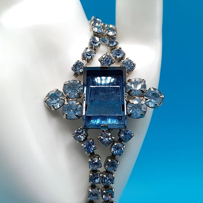 Light Blue Art Glass Rhinestone Bracelet, Mid-Century, 1960s Vintage Jewelry