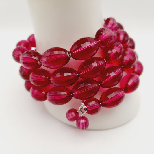 Vintage 1950s Purple Faceted Lucite Oval Beads Memory Wire Bracelet