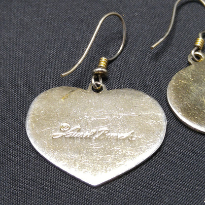 Vintage Laurel Burch Purple Bird Heart Earrings, Gold Plated