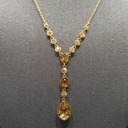 Givenchy Topaz Rhinestone Drop Necklace, Gold Plated, 1990s Vintage Jewelry
