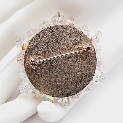 Vintage Crystal Aurora Borealis Clear Beaded 1960s Brooch