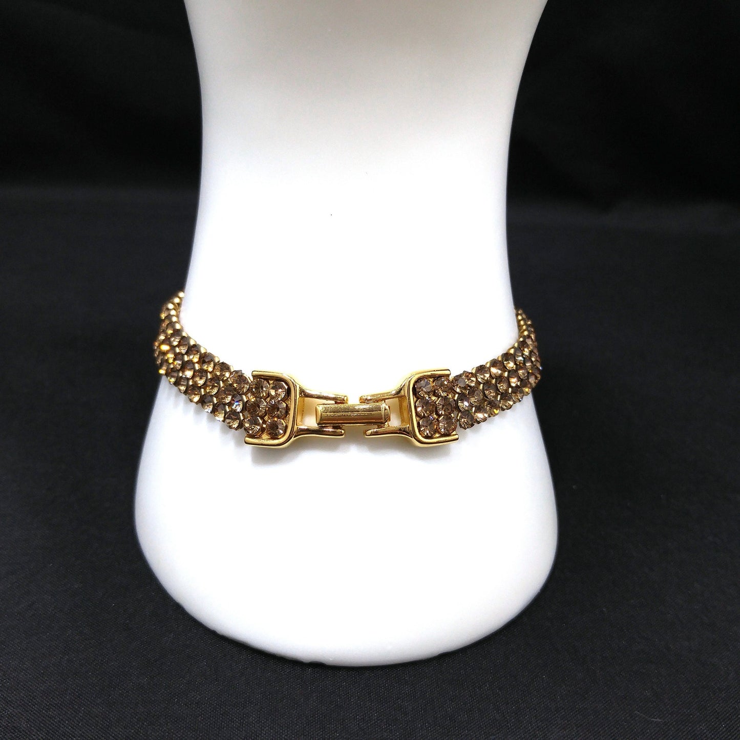 Vintage Swarovski Bracelet 1990s Swan Logo Light Topaz Rhinestone Mesh Gold 7.5"