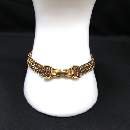 Vintage Swarovski Bracelet 1990s Swan Logo Light Topaz Rhinestone Mesh Gold 7.5"
