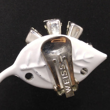 Vintage 1950s Weiss Light Blue Rhinestone Clip Earrings Rhodium Floral Design