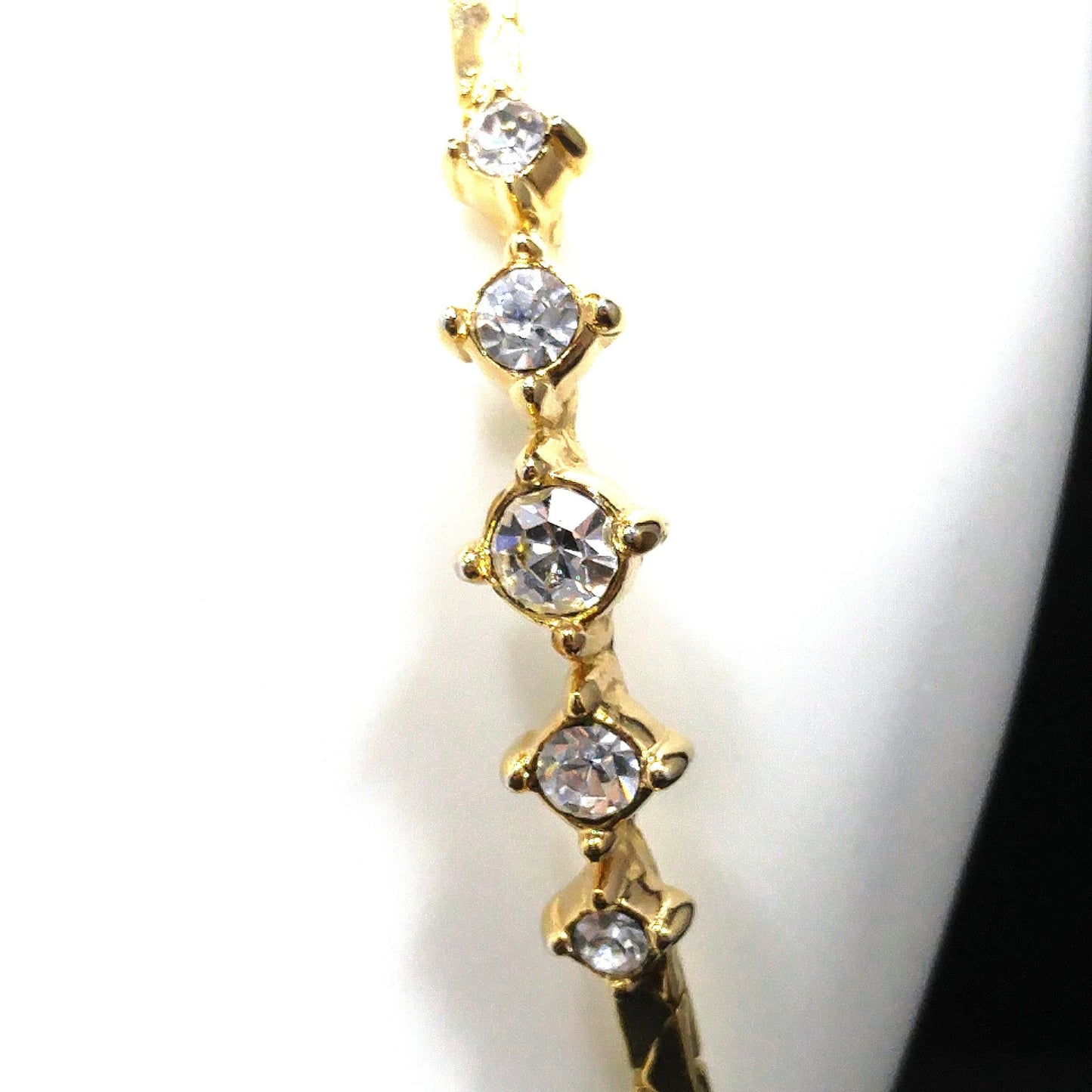 Christian Dior Clear Rhinestone Bracelet, Gold Plated, Triangle Chain, 1980s Vintage Jewelry