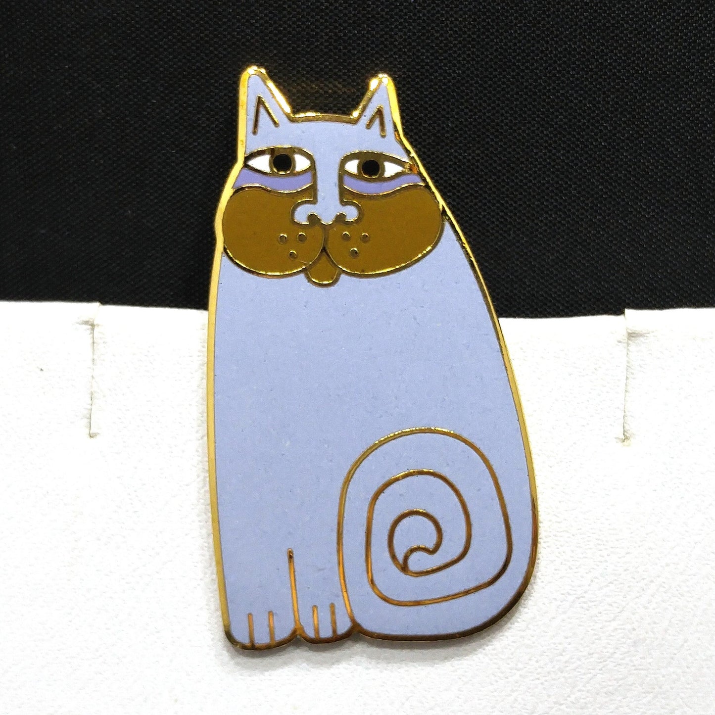 Vintage Laurel Burch "Olivia" Lavender Cat Brooch, Gold Plated, Enamel, 1980s