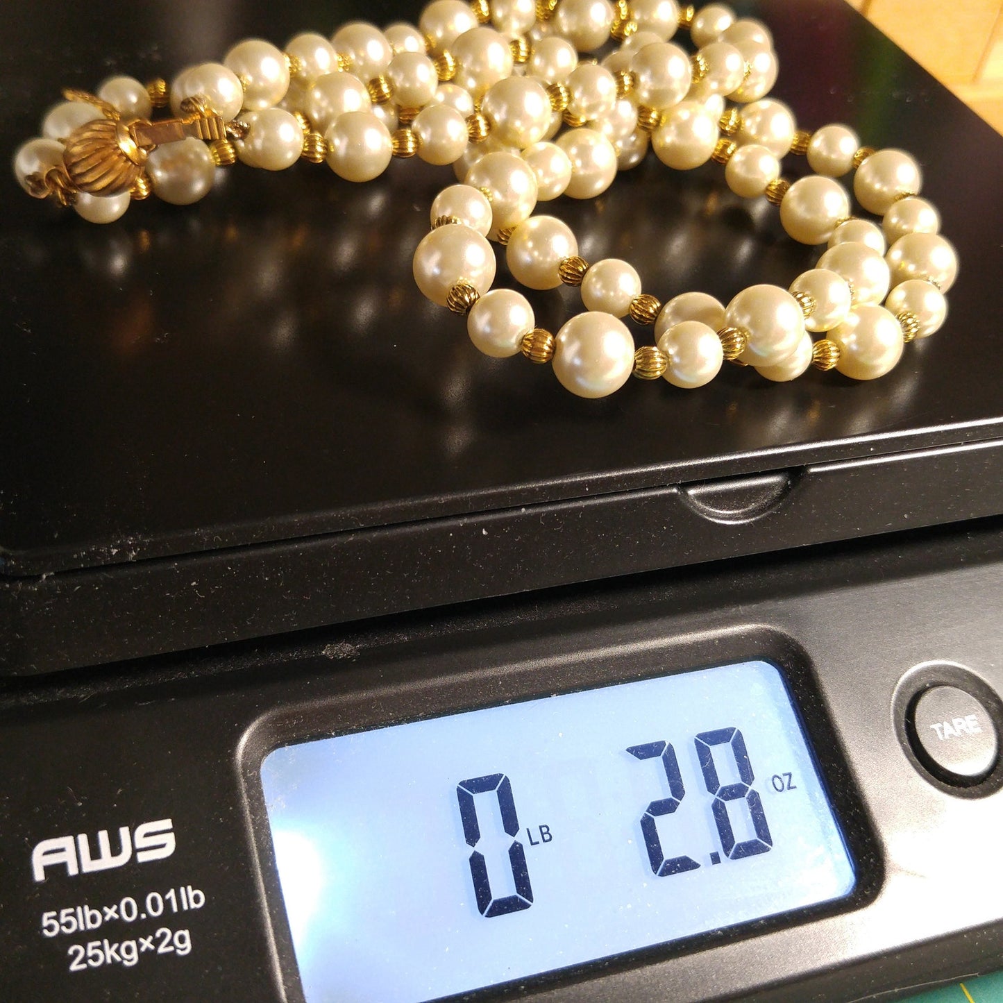 Jackie Kennedy JBK Faux Pearl Necklace – Double Strand Gold Spacers, 1980s Vintage