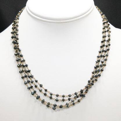Hand Cut Crystal Wire Wrapped Necklace, Four Strands, Gold Silver Flowers, 1940s Vintage Jewelry