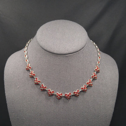 Vintage Bogoff Heart Red Rhinestone Choker Necklace, Rhodium Plated, 1950s