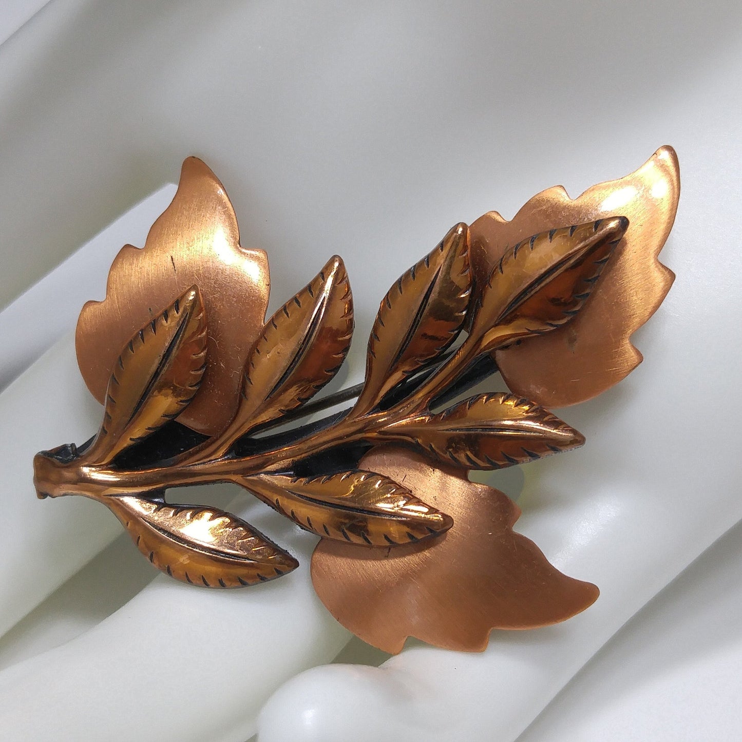 Renoir "Multi Leaves" Gilded Copper Brooch, 1960s Vintage Jewelry