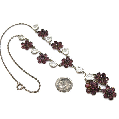Vintage Sterling Art Deco Necklace, Open Back Czech Glass Stones, 1920s Vintage Jewelry