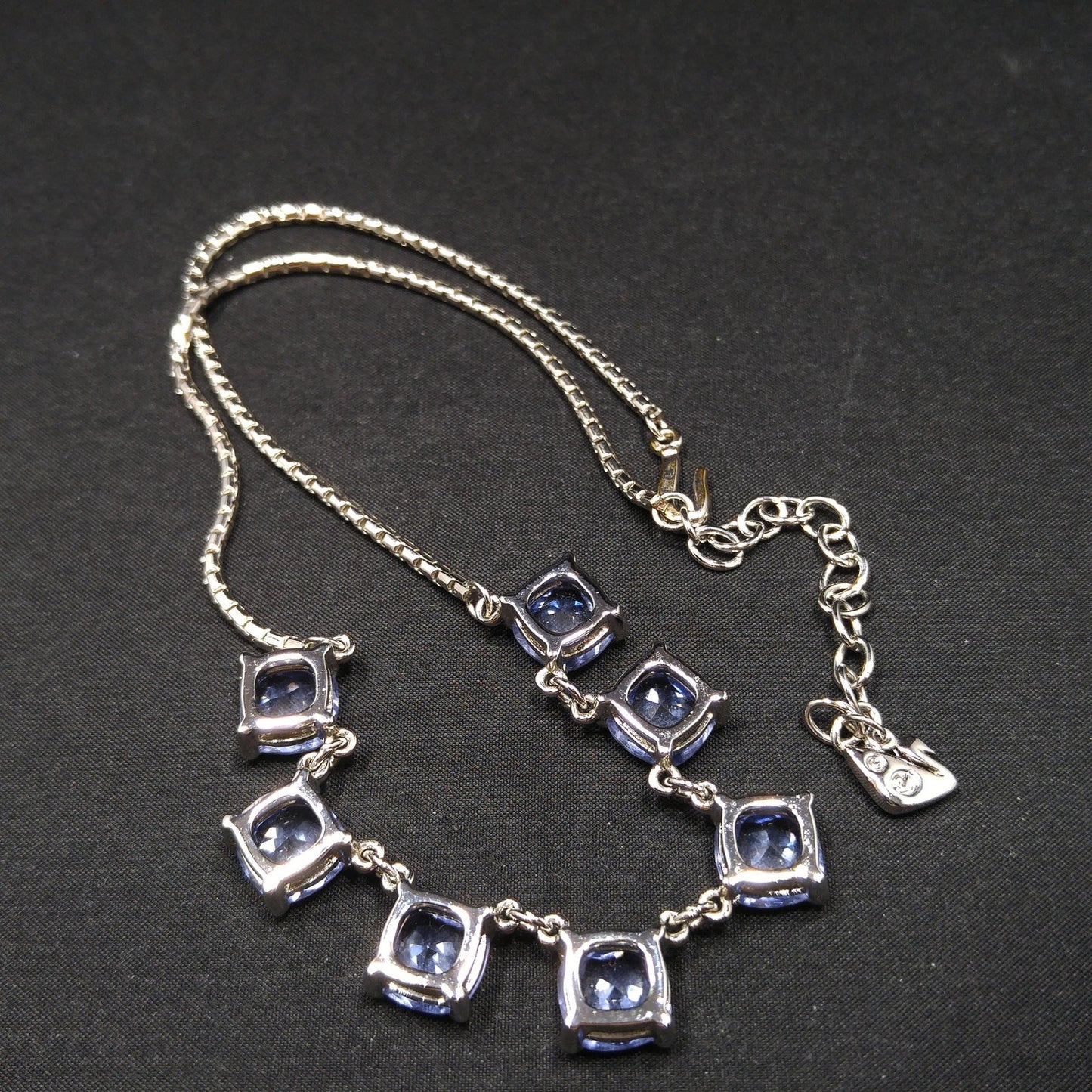 Swarovski Swan Logo Necklace, Blue Lavender Crystals, Art Deco Style Vintage