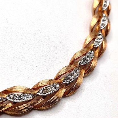 Vintage Clear Rhinestone Gold Tone Necklace Earrings Set, 1960s Vintage Jewelry